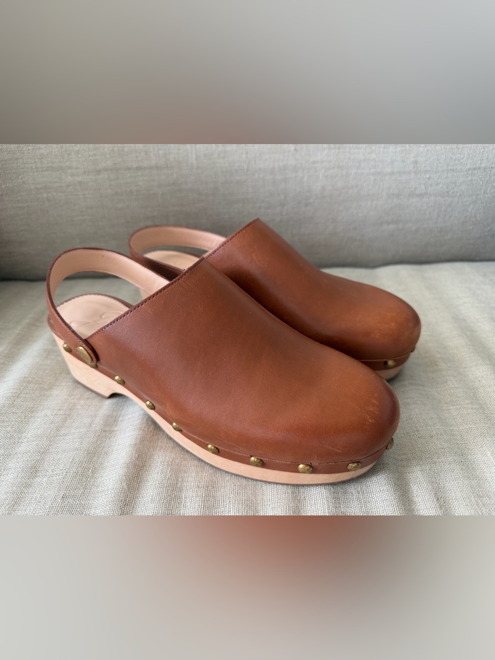 J Crew Brown Leather Clog Slingback Shoes